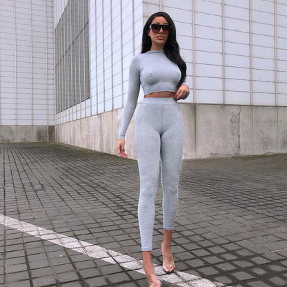 Two-piece long-sleeved crop top trousers