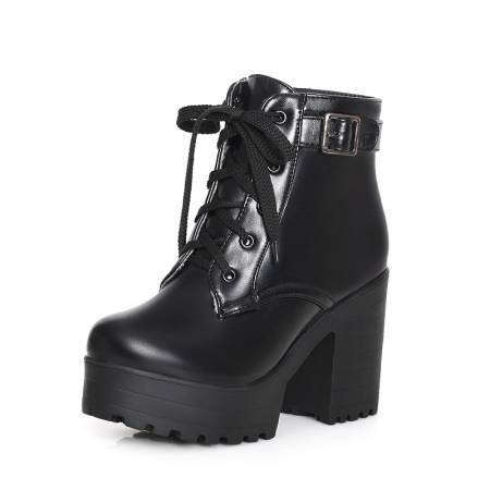 EAVE CAT 3 Color Winter Lace-Up Sexy Women Boots Fashion Platform High Square Heels Black Buckle Ankle Boots