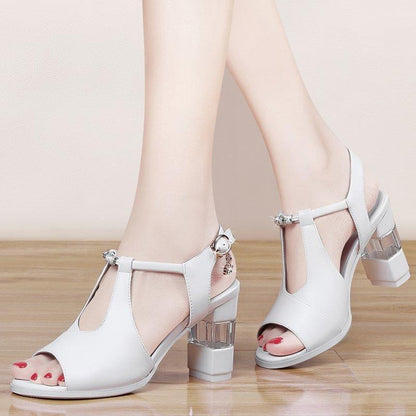 One Word Strap  Toe High Heels Women Thick Heels