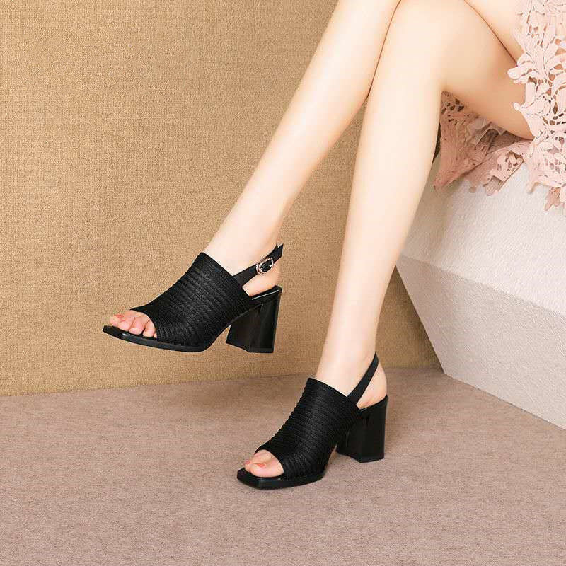 High Heel Fish Mouth Sandals Women Thick Heel  Toe Women's Shoes New Style Korean High Heels