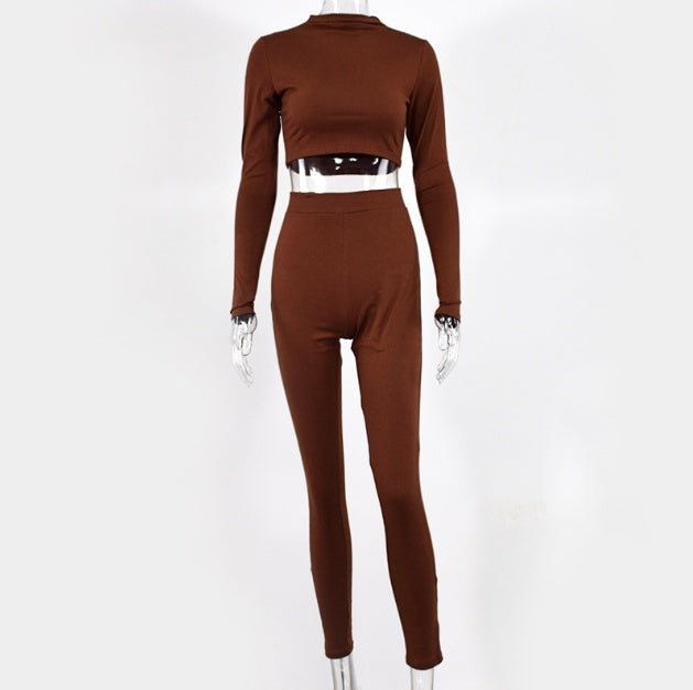 Two-piece long-sleeved crop top trousers