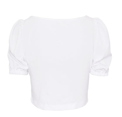 Puff Sleeve Collar Buttoned Crop Top