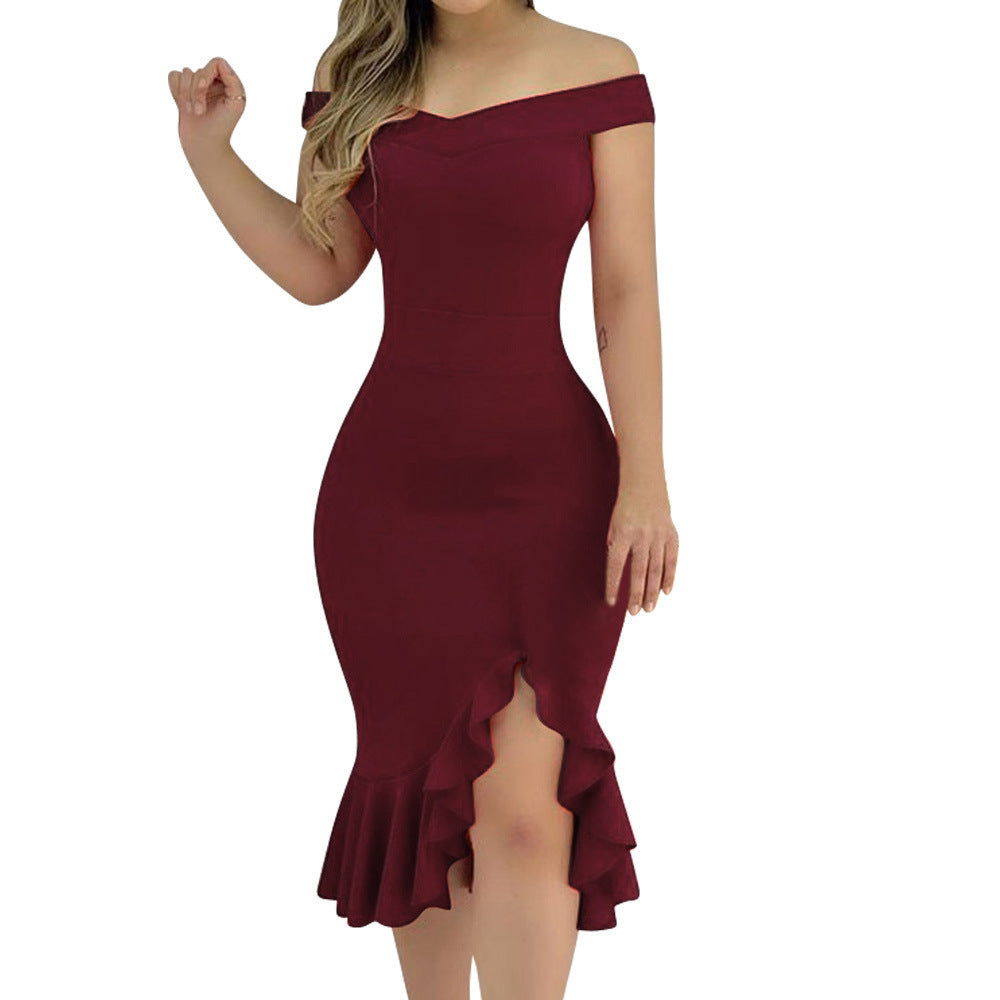 One-Shoulder Ruffle Dress Women's Clothing