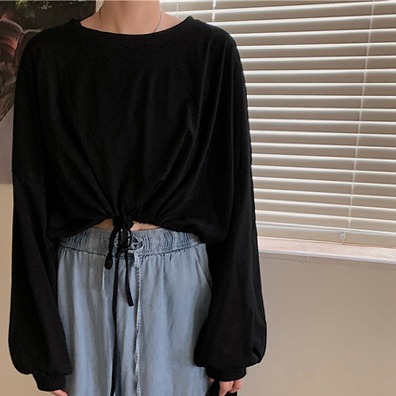 Drawstring cropped high waist crop top