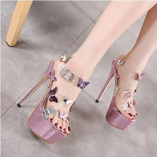 European And Beautiful Women Shoes T-shaped Buckle Bow Open-toe Sandals All-match Stiletto Sexy Super High Heels