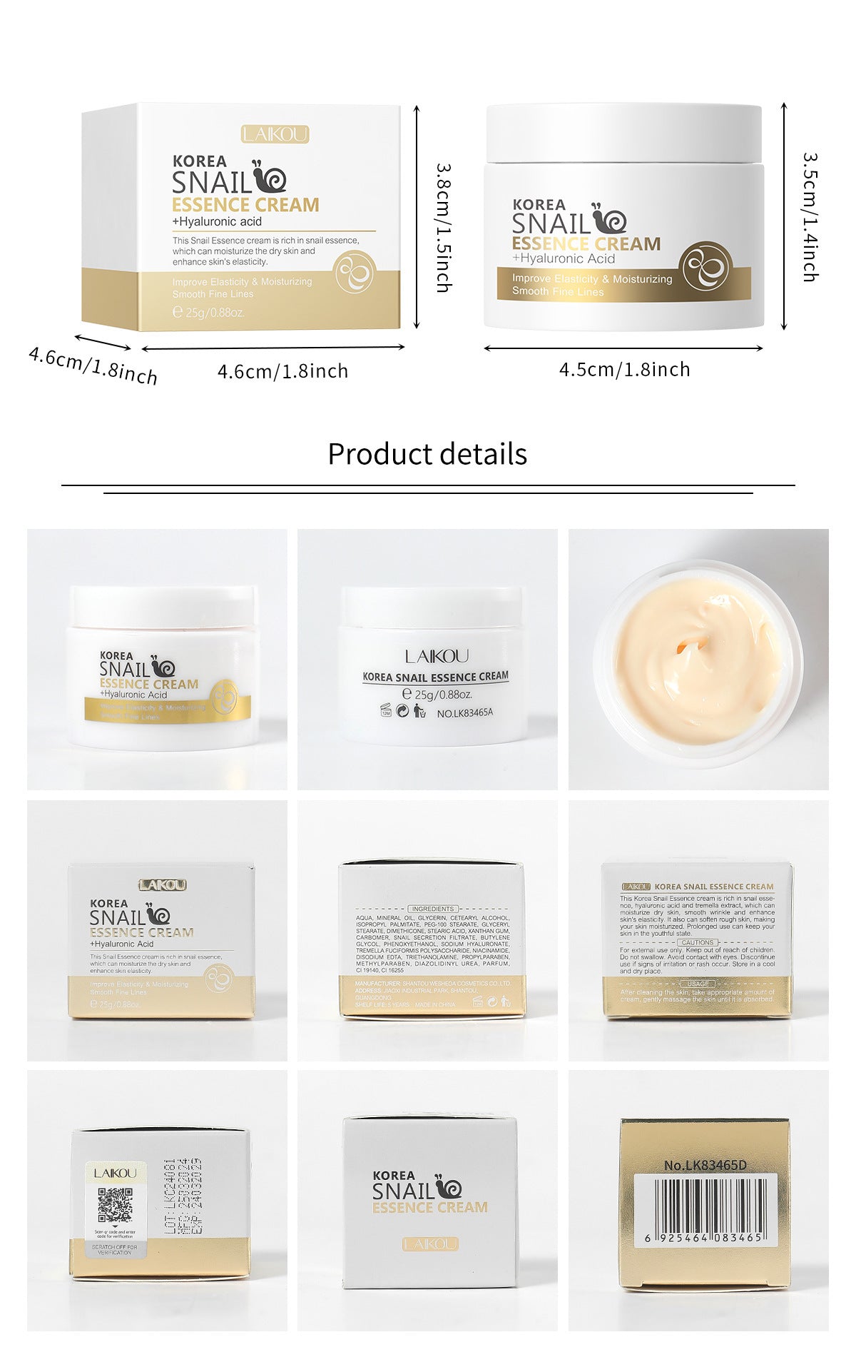 Moisturizing Skin Care Products Laikou Snail Cream