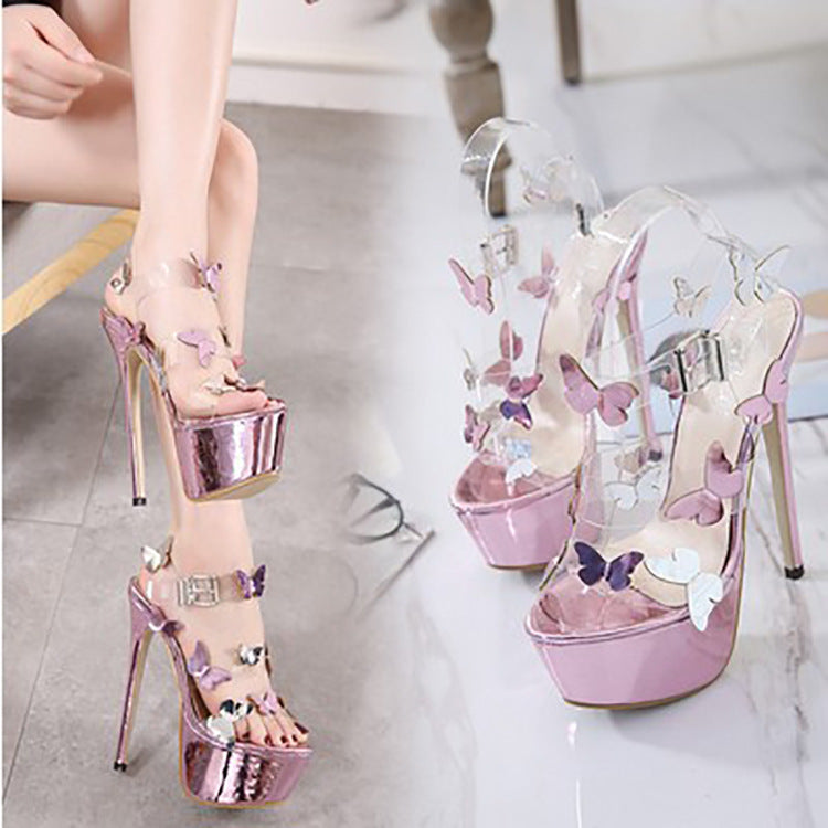 European And Beautiful Women Shoes T-shaped Buckle Bow Open-toe Sandals All-match Stiletto Sexy Super High Heels