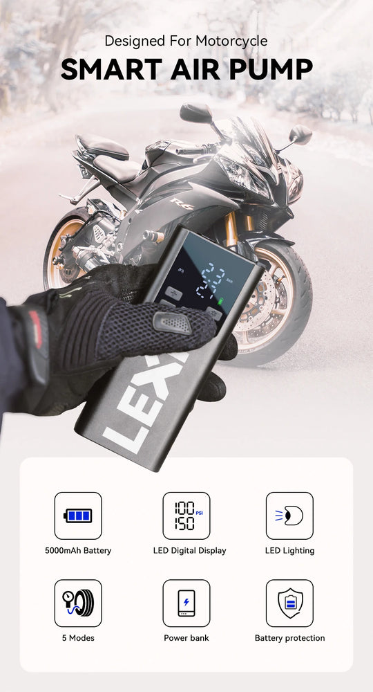 Lexin P5 Smart Air Pump  for Motorcycles Tire Inflator