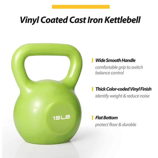 Strength Training Kettlebells Weight Set Vinyl Coated Kettle Bell Home Gym Workout Weight Lifting Equipment 15lbs