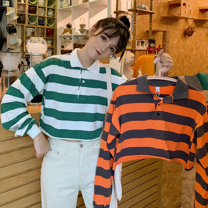 Long Sleeve Striped Crop Top