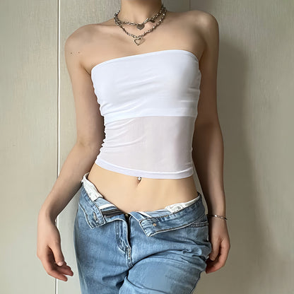 Women's Pullover Sleeveless Mesh Crop Top