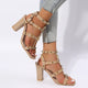 Rivet Sandals Women Buckle Strap Square-toe High Heels Shoes Gladiator